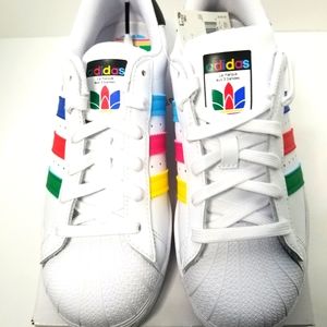 Adidas Superstar J White Rainbow Sneakers